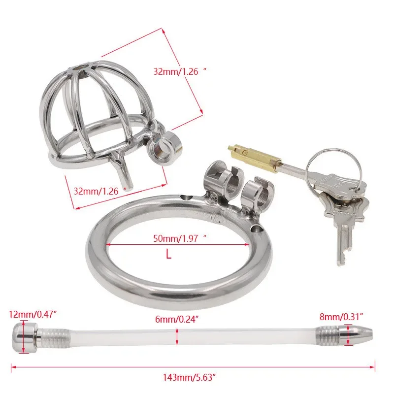 Chastity Device Metal Cock Cage Penis Ring Lock Restraint Bondage Belt Bird Cage Urethral Catheter Sounds Fetish Sex Toy For Men