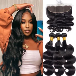 Brazilian Hair Body Wave 3 Bundles With Closure Human Hair Bundles With Frontal Remy Human Hair Extension Rosabeauty Hair Weave