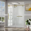 Frameless Slidable Shower Door, 56-60" W × 76" H, 5/16" Clear Tempered Glass, Gold Stainless Steel Handle, Noiseless Shower Door 1