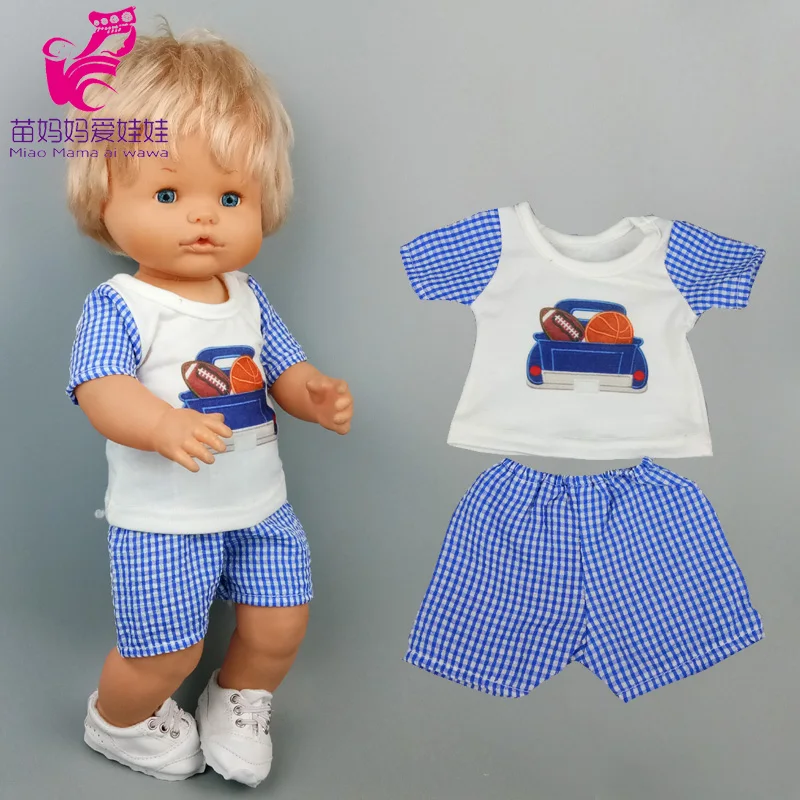 

16" Baby Doll Boy Clothes Blue Plaid Shirt for 40cm Nenuco Ropa Y Su Hermanita 38cm Doll Cartoon Car T-shirt