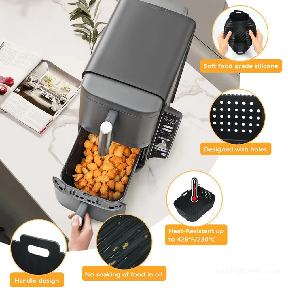 Silicone Air Fryer Liners 2Pcs for Ninja Double Stack XL 9.5L Airfryer Accessories for Ninja SL400UK/AF400UK/AF451UK Bakeware air fryer liners,air fryer accessories
