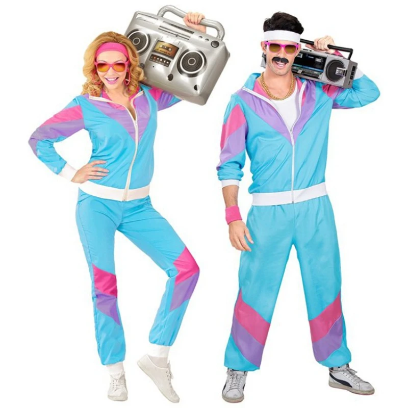 Women 80s Hippie Costume Suit Retro Hip Hop Disco Party Cosplay Tracksuit Halloween Clothing - Cosplay Costumes -