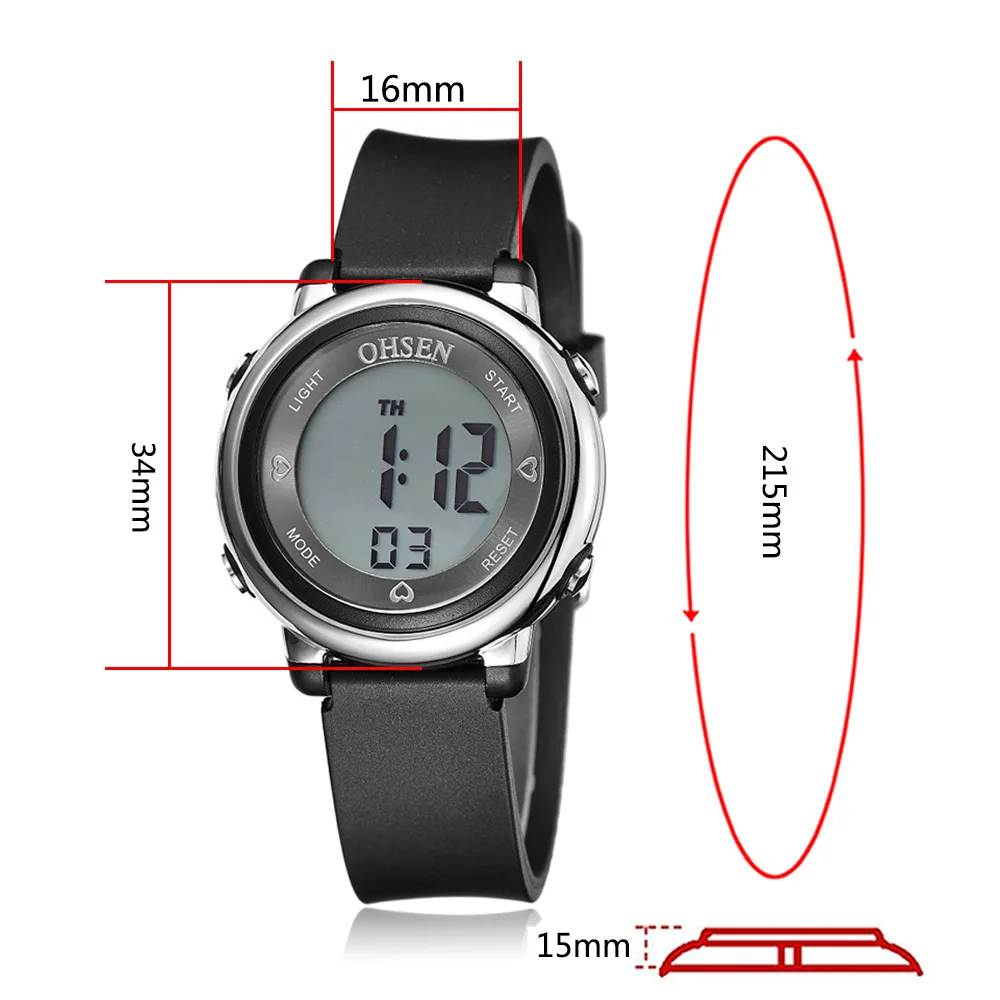 OHSEN Fashion Digital Child Kids Wristwatch Child Girls Silicone Strap 50M Swim Dive Sport Watch Boys Alarm Clock Gift 3