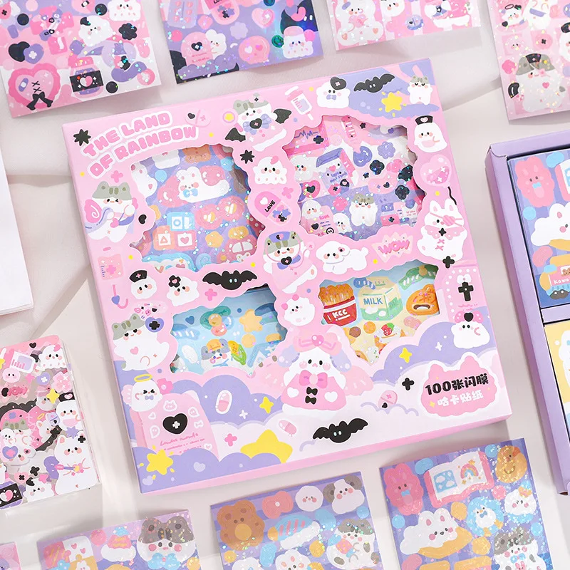 

100PCS Cute Cartoon Animals Decorative Glitter Stickers Scrapbooking Label Diary Stationery Album Phone Journal Planner
