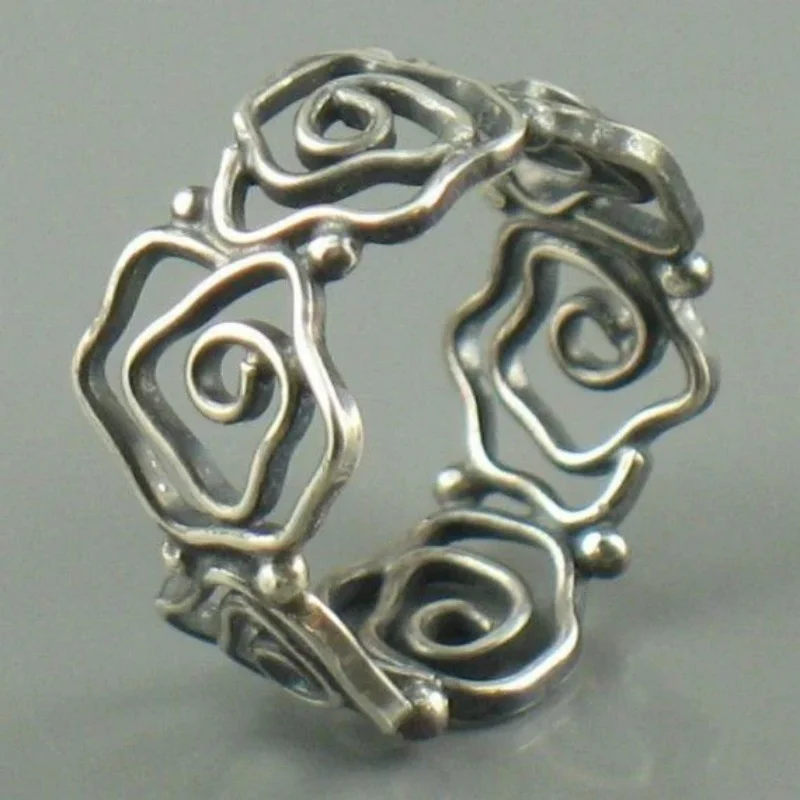 Vintage Hollow Silver Color Flower Shape Rings For Women Party Accessories Gifts Custom Jewelry 1