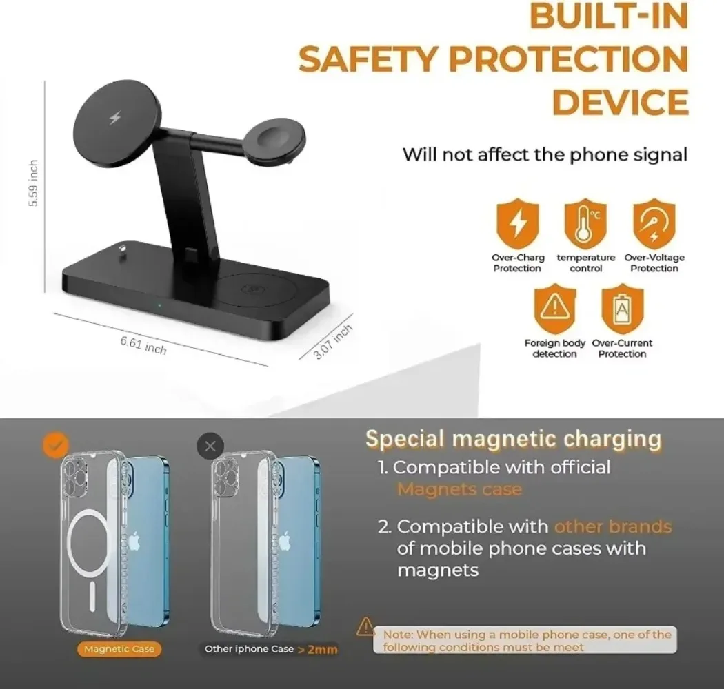 100W 4-in-1 Magnetic Wireless Charger Foldable Phone Holder Dock For Magsafe iPhone 16-12 Apple Watch AirPods4 Pro Fast Charging
