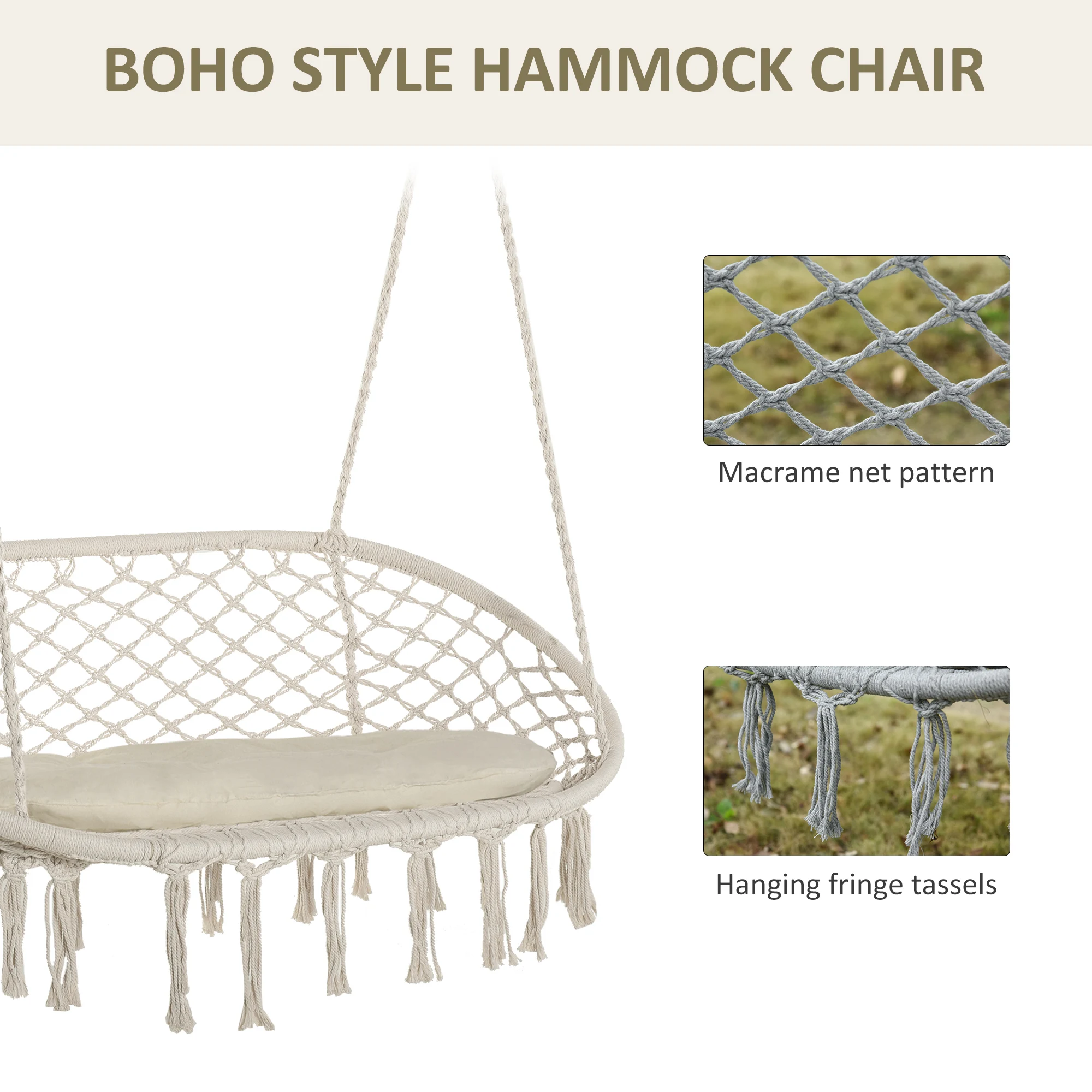 Outside Patio Swing Chair W/ Steel Frame, Built-In Armrests, & Curved Back White 4