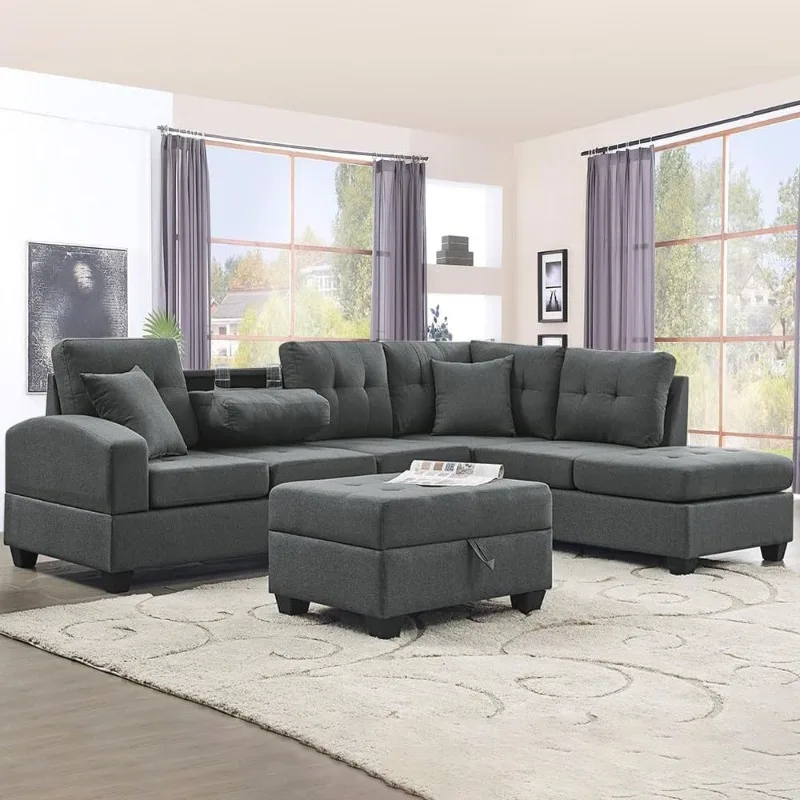 

L Shape Modular Storage Comfy Oversized Corner Sofa With Cup Holder Sectional Luxury Lazy Modern Couch Living Room Furniture