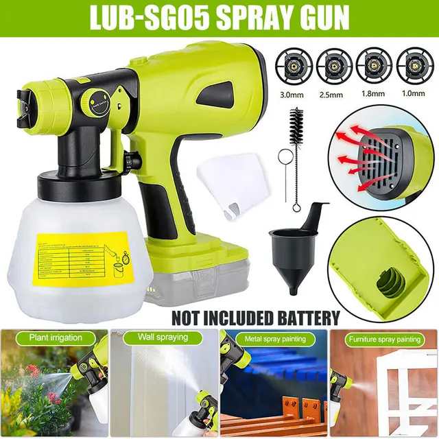 Cordless Paint Spray Gun - High Power, Adjustable Flow & Spray Pattern, 4 Nozzle Sizes (0.8-2.5mm), Easy To Clean, For Furniture & Walls
