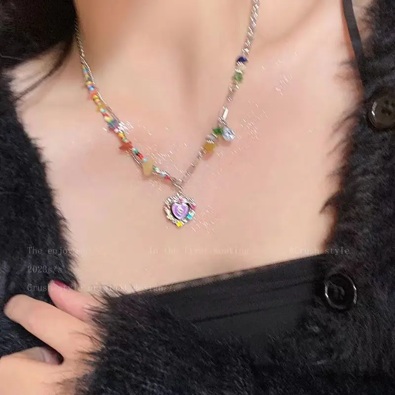 Fashion Bohemian Crystal Heart Pendant Necklaces for Women Sweet Girl Natural Stone Charm Chain 2023 Jewelry Party Wedding Gifts