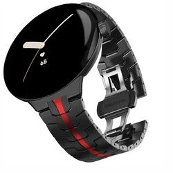 Elegant Stainless Steel Armor - Like Metal Watch Strap, 41mm for Pixel1 2 3 (41mm) (Black red)