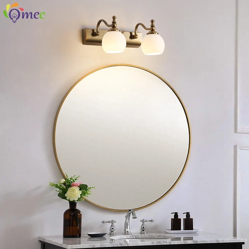 Europe Style LED Copper Mirror Wall Sconces Headlight Bathroom Cabinet Lamp Retro American Bed Room Makeup Lamp 3heads mirror