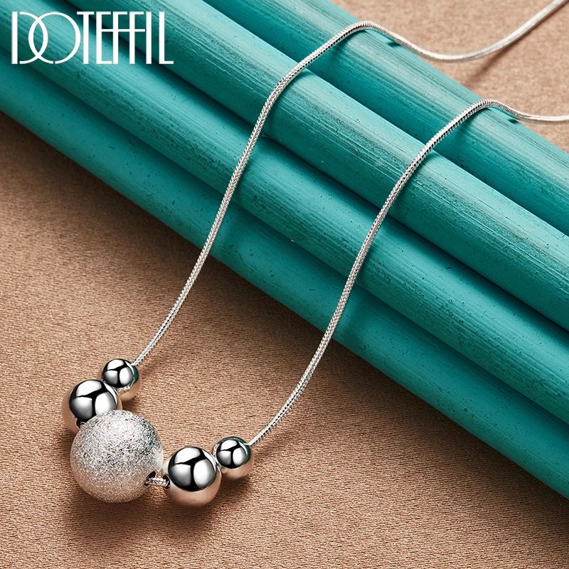 DOTEFFIL 925 Sterling Silver Smooth Matte Beads Snake Chain Necklace For Women Man Fashion Wedding Party Charm Jewelry