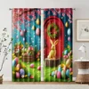 2pc,  Curtain Spring Bunny Flowers Easter Eggs Versatile 100% Polyester,Without Electricity Family Party Decoration for Parties 2