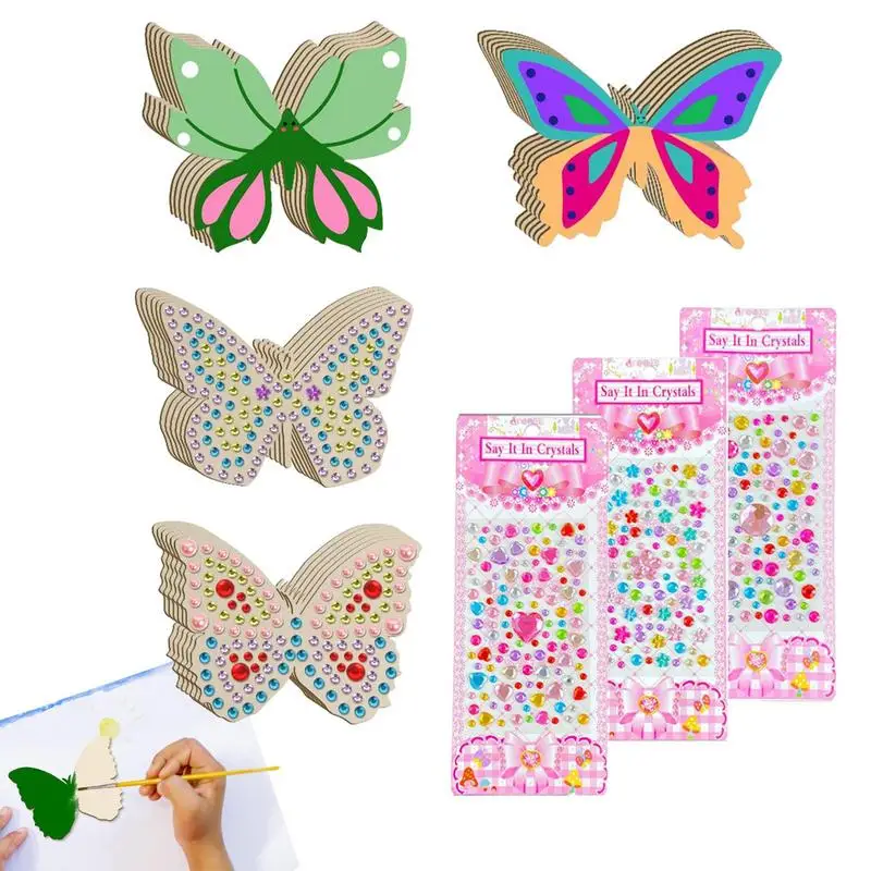 

Wooden Butterflies For Crafts 28pcs DIY Christmas Ornaments Wooden Butterfly Decoration Unfinished Wooden Craft Set Gemstones