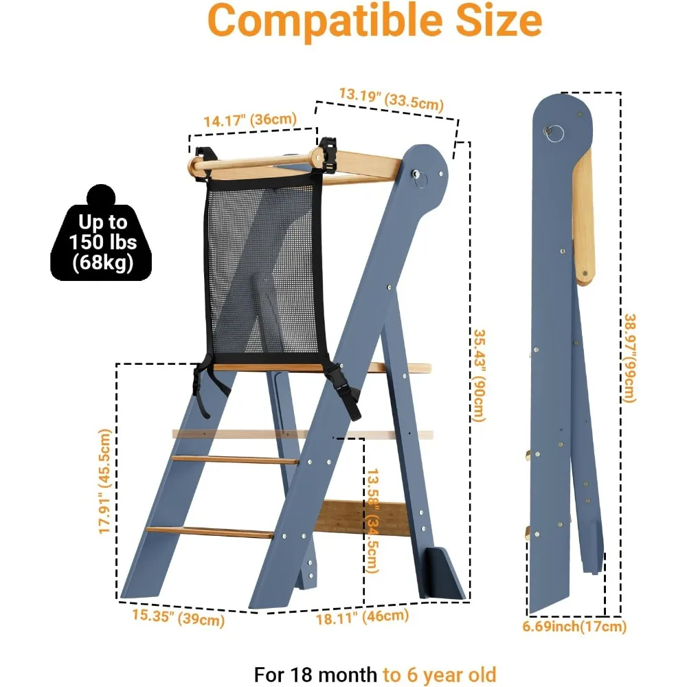 Foldable Adjustable Toddler Step Stool - Kitchen Bathroom Helper Tower for Kids 18 Months to 6 Years