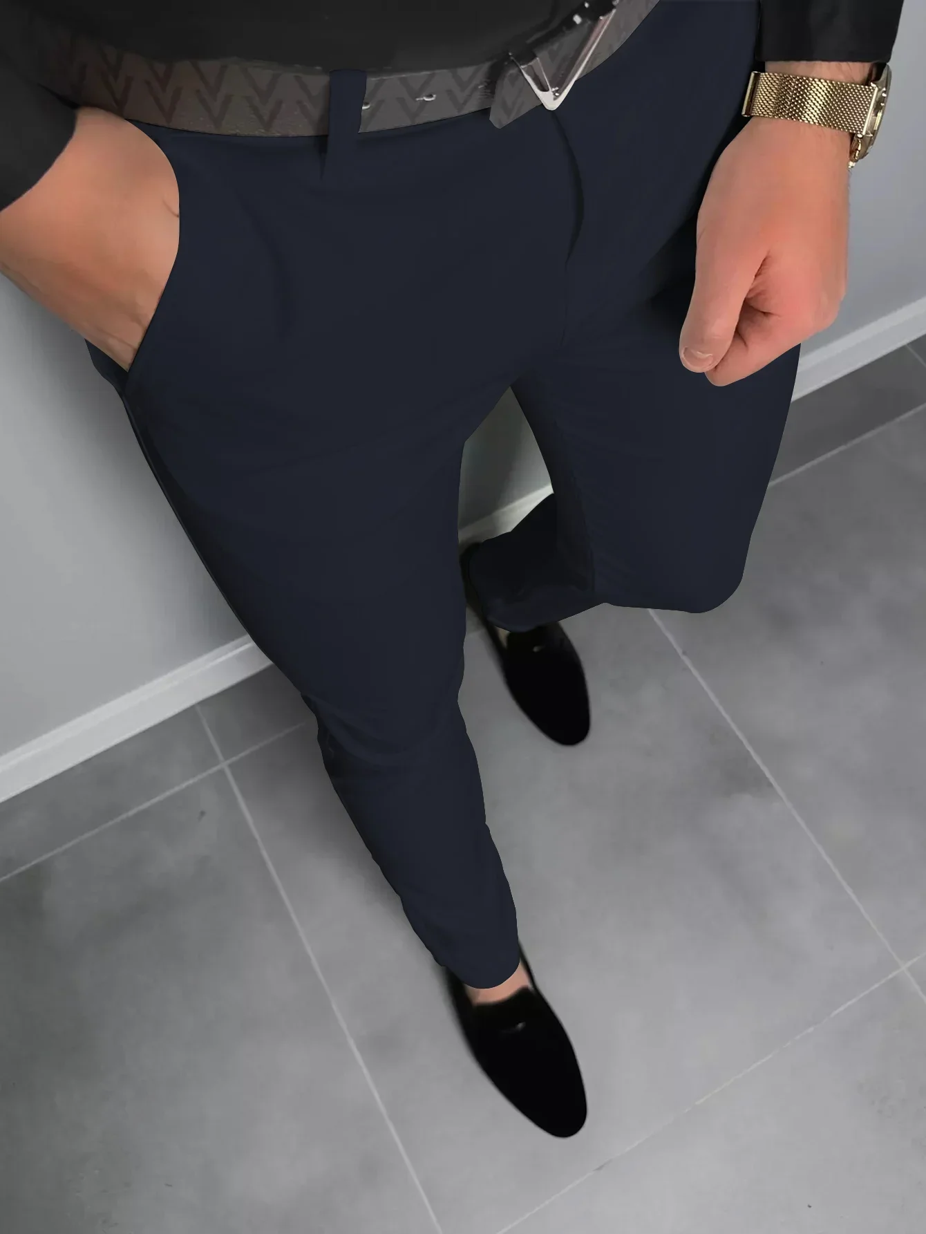 Solid Color Men's Business Pants Europe and the United States Style Straight Pants Four Seasons Breathable Western Pants Business Pants Suit Pants Men Pants