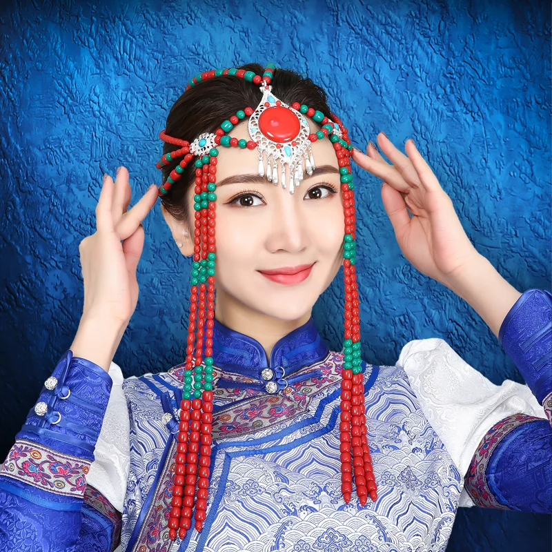 Dance Performance Headdress Long Flow Su Female Handmade Beaded Mongolian Hair Accessories