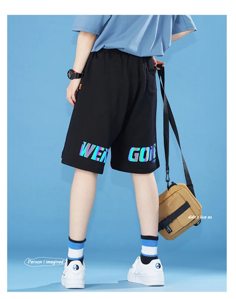 yoga shorts 2022 Summer New Trendy Brand Shorts Women Plus Size Slimming Colorful Reflective Letter Printing Five-point Pants high waisted shorts