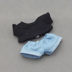 Kpop Idol Inspired Plush Doll Outfit - T-Shirt and Denim Shorts Set - No doll (Black T Light Denim)