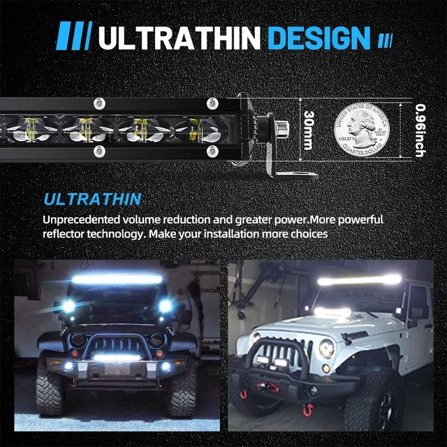 HAOLIDE 6D 7inch 14inch 20inch 26inch 38inch 50inch 1 Row Utral Slim Led Light Bar Driving Light 6000k White for off-road use