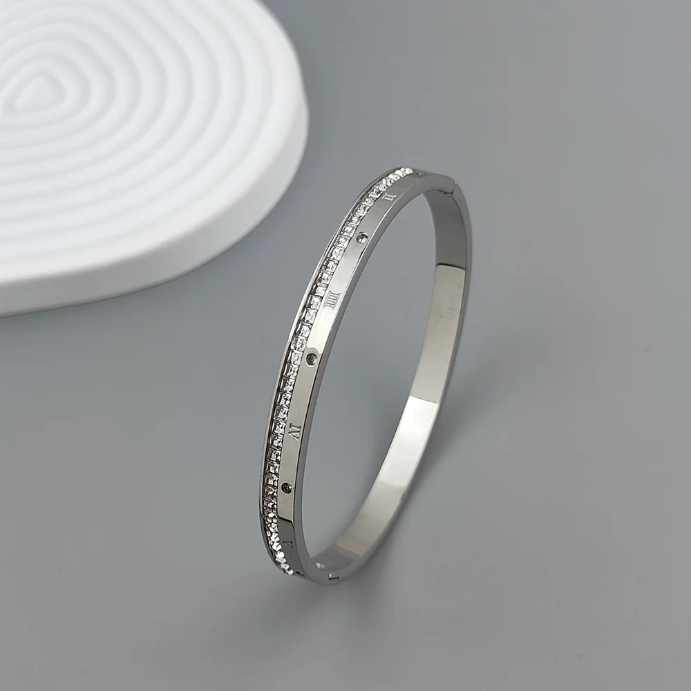 New Stainless Steel Roman Numeral Zircon Gold Plated Bracelet, Classic O Shape Women's Bracelet, Wedding Party Jewelry 2