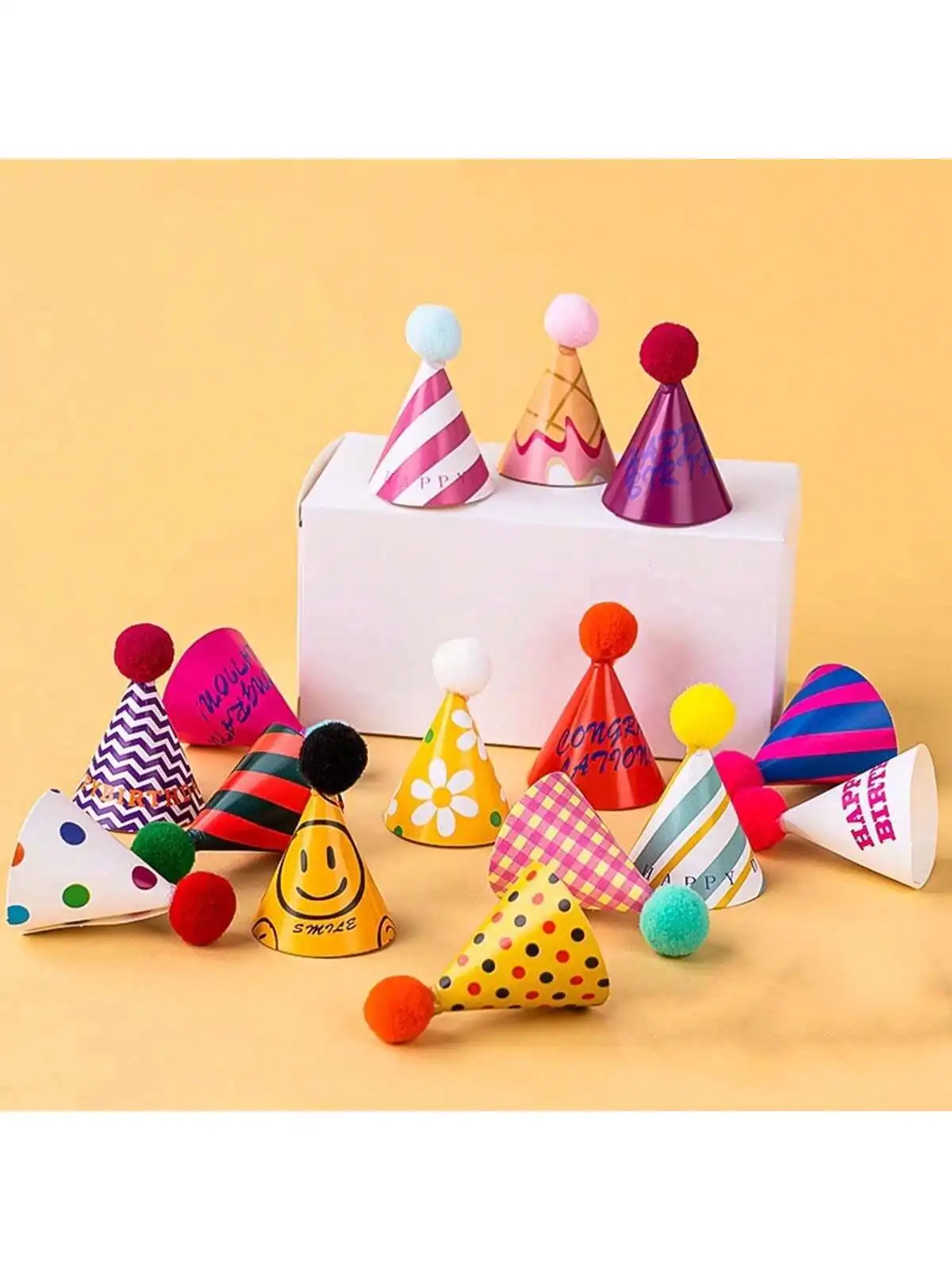 15Pcs/SET Mini Birthday Hat Cake Toppers DIY Cake Decoration Kids Birthday Top Flags Baby Shower Cupcake Toppers