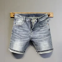 High Quality Embroidered Jeans Shorts Men's Trendy Casual Mid-Pants Summer Thin Elastic Five-Point Pants Lightweight Denim