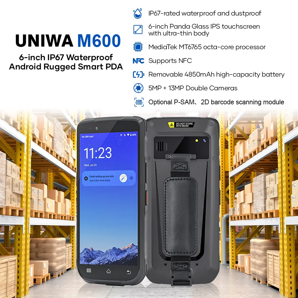 UNIWA M600 Rugged Smartphones 6Inch IPS Octa Core 4GB+64GB Android 12 4G Mobile Phone Waterpfoof Handheld Pad 4850mAh 13MP NFC
