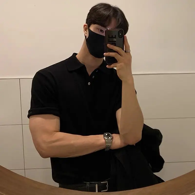 

2022 Summer High-Quality POLO Shirts Men Knitting Short Sleeve Shirts Solid Color Lapel Business Casual Top Social Clothing P68