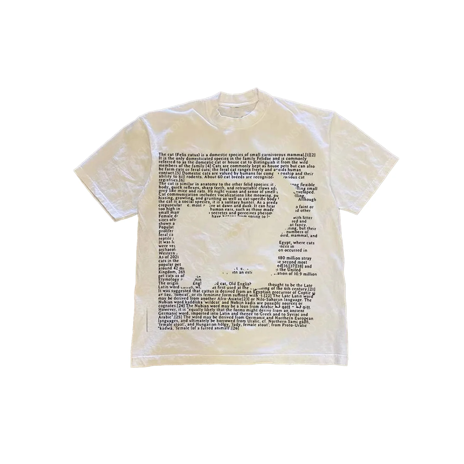 Letter&Kitten Print T-Shirt Summer Comfort Cute Short Sleeve Round Neck Cotton Top Women Man Lovers' Clothes Tee