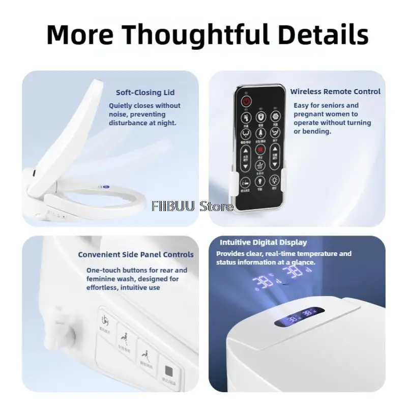 Smart Bidet Toilet Seat with Instant Heating Remote Control Heated Toilet Seat Bidet Cover Warm Air Dryer Feminine Wash toilet seat cover toilet seat accessories