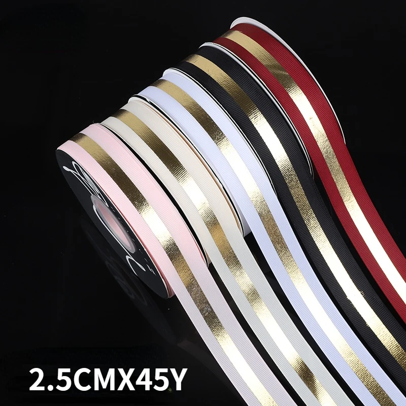 

2.5cmx45yards Gold Thread Ribbon Flower Bouquet Wrapping Ribbon Cake Box Ribbon Baking Gift Wrapping Ribbon