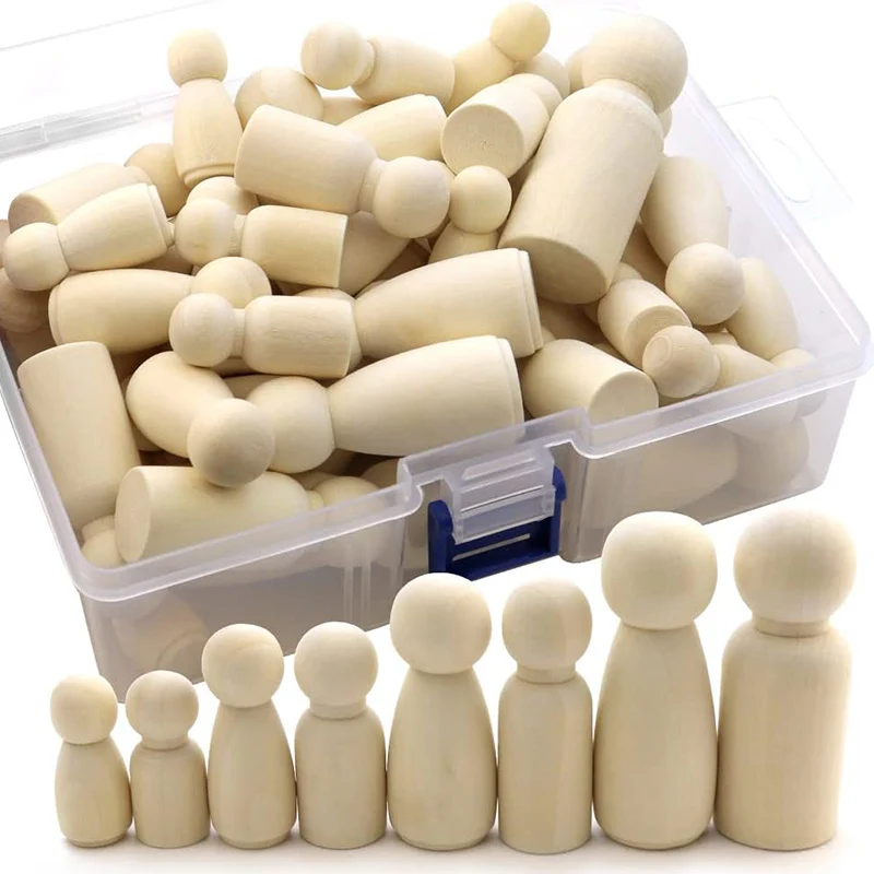 TEHAUX 6-Pack Unfinished Wooden Peg Dolls - DIY Blank Figures For Craft Painting, Bendable Arms/Legs