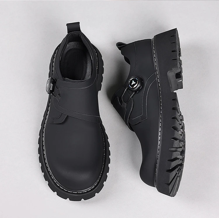 Spring Autumn British Thick Casual Derby Shoes for Men Fashion 2025 New Designer Rotary Button Black Dress Wedding Shoes Man 6