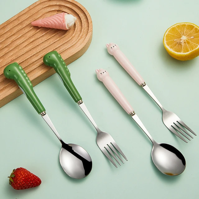 Cartoon Animal Cutlery Set with Ceramic Handle Stainless Steel