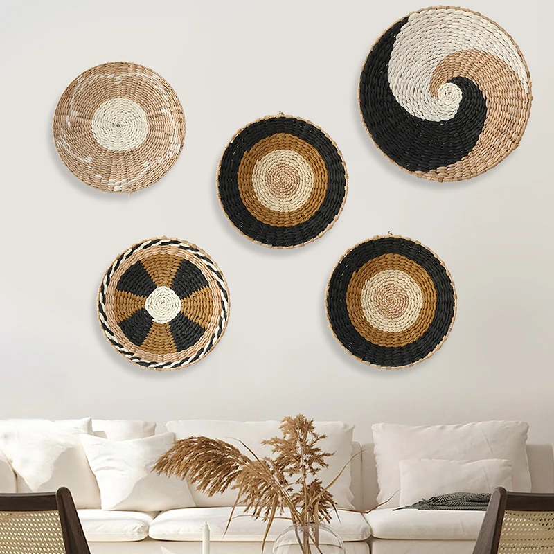 Set di decorazioni da parete in rattan intrecciato - 6 piatti rotondi in vimini e erba marina, decorazioni da appendere - Italia