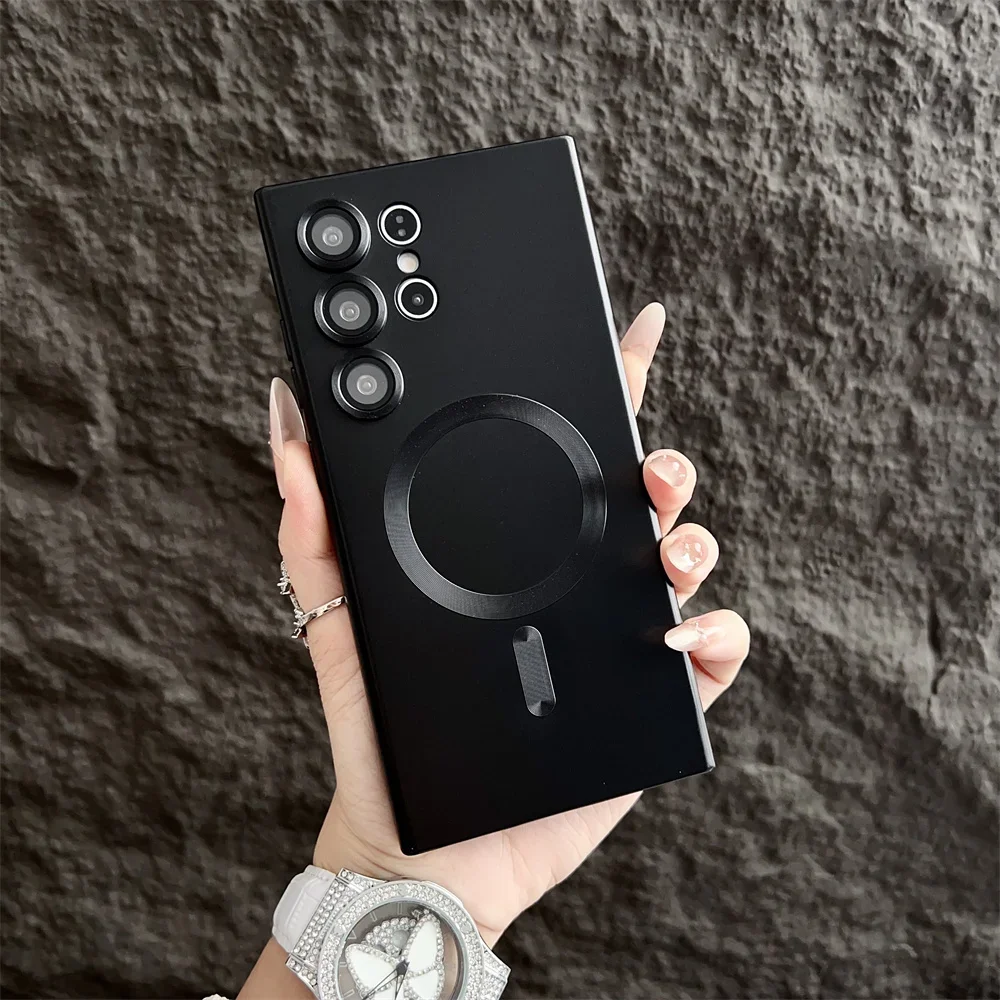Enhanced Plating Silicone Magnetic Wireless Charging Case with Lens Protection Cover