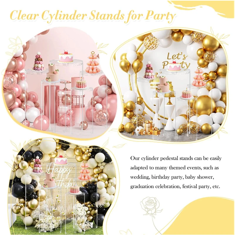 Supporti Cilindrici Per Fiori Pieghevoli - Set 5 Altezze Con Base Acrilica