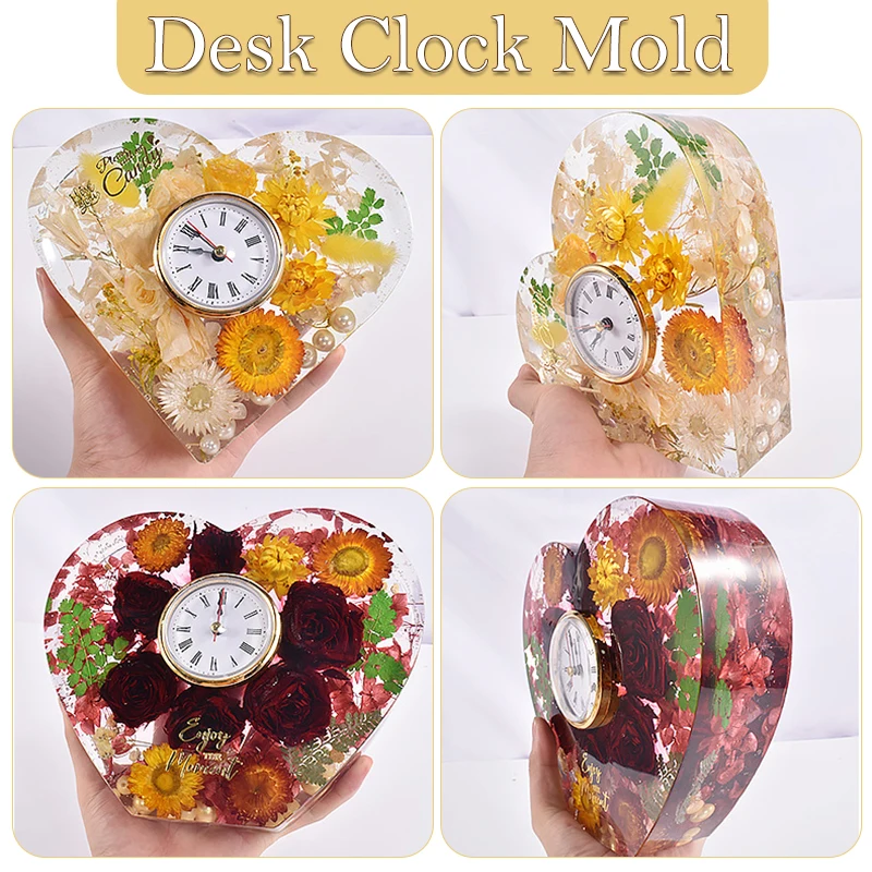 Clock Resin Molds Silicone Geometric European Clock Ornaments Crystal Epoxy Resin Mold DIY with Clock Movement Accessories