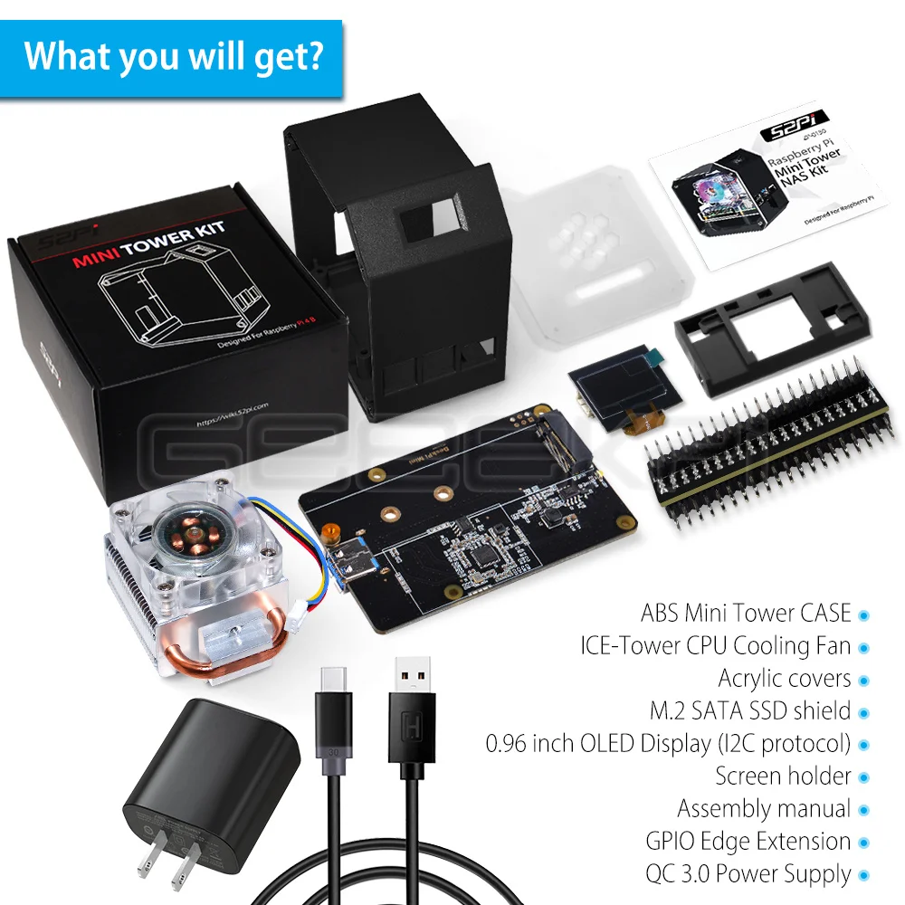 GeeekPi-ABS ̴ Ÿ RGB α׷  , M.2 SATA SSD 2280/2260/2240 丮 ,   4B  QC  NAS ̽ ŰƮ