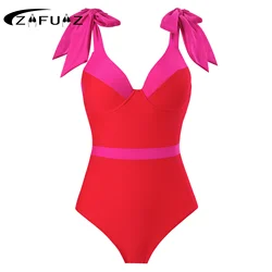 2024 Sexy Color Block 3D Flower One Piece Swimwear Skirt Women Luxury Push Up Swimsuit Solid Beachwear Summer Bathing Suit Dress
