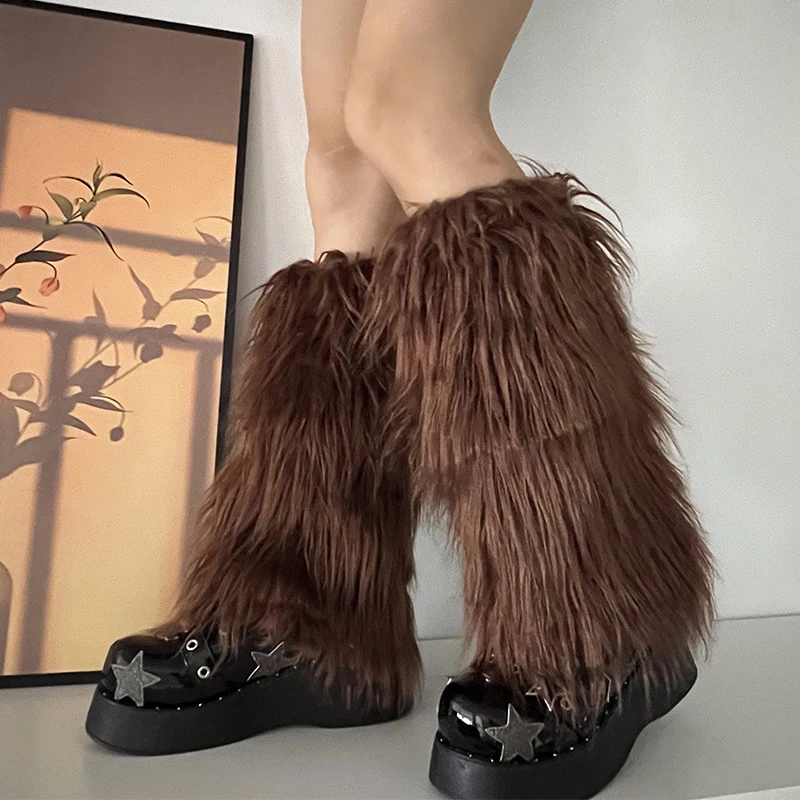 Luxury Shag Furry Faux Fur Leg Warmers Women Colorful Solid Gogo Fluffies Y2k Girls Fashion Cyber Hip Hop Legwarmers Bootcovers