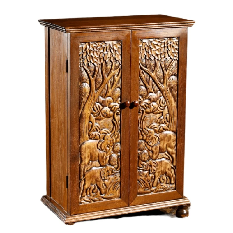 

ZXP Solid Wood Elephant Carved Entrance Cabinet Living Room Corridor Aisle Locker Storage Cabinet