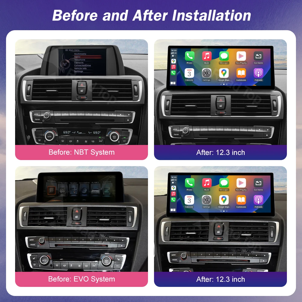 Nueva pantalla táctil Android Auto para BMW Serie 1 2 3 4 F20 F21 F30 F31 F36, Carplay inalámbrico, reproductor de radio multimedia para coche 4
