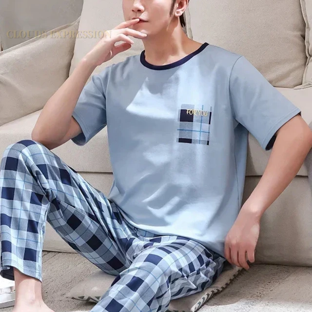 Summer Knitted Pj Short Sleeved Men's Pajamas Sets Male Pajama Set Letter Pajama For Men Sleepwear Suit Homewear Size XXXL1264