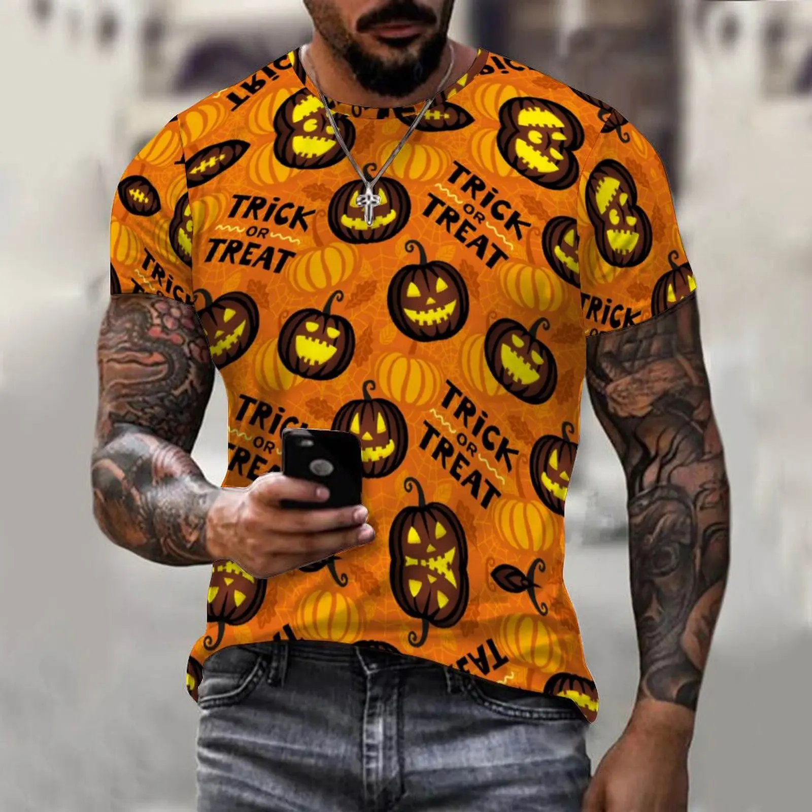 Horror Halloween Pumpkin Graphic 3D Men's Print T shirt Hip Hop Street
