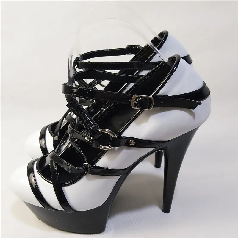 Fashion Closed Toe Single Shoes Temptation Super-Elevation 15cm Women's Thin High Heels 6 Inch Cross-Tied Cover Heel dance shoes