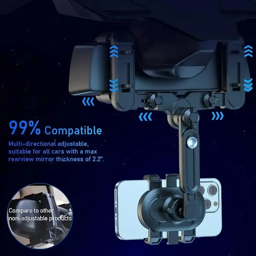 360° Adjustable Car Rearview Mirror Mobile Phone Holder For Car Rotation Telescopic Multifunctional Phone Car Bracket Stands