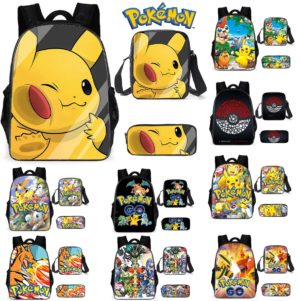 

3Pcs/Set Pokemon Canvas Backpack Students Shoulders Bag Pocket Schoolbags Laptop Bag Christmas Children's Pikachu Backpack New